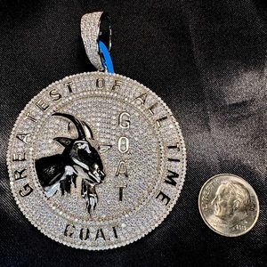 White gold vermeil 925 stamped GRA diamond Goat pendant, passes diamond testers